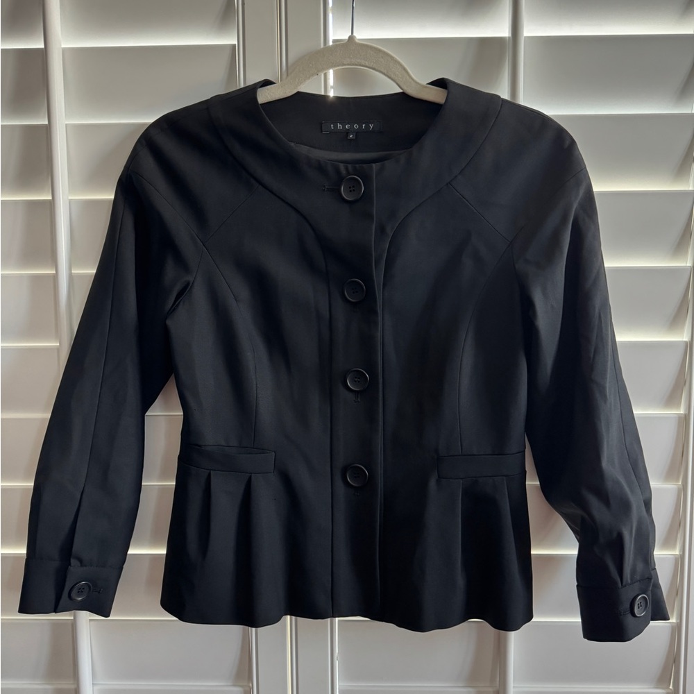 Theory wool blend cropped peplum blazer